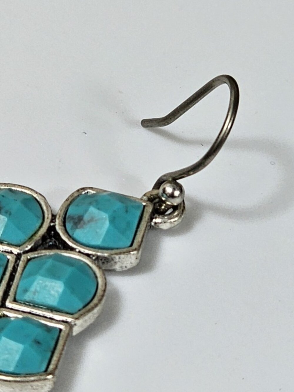 Turquoise Dangle Earrings Silver Tone Geometric Drop Jewelry VTG - Picture 6 of 9